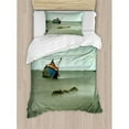 thumbnail image 3 of Ocean Decor Queen Size Duvet Cover Set, Old Photo of Decadent Derelict Fishing Boat Bow in Thailand Day Lights Sunrise, Decorative 3 Piece Bedding Set with 2 Pillow Shams, Grey Blue, by Ambesonne, 3 of 3