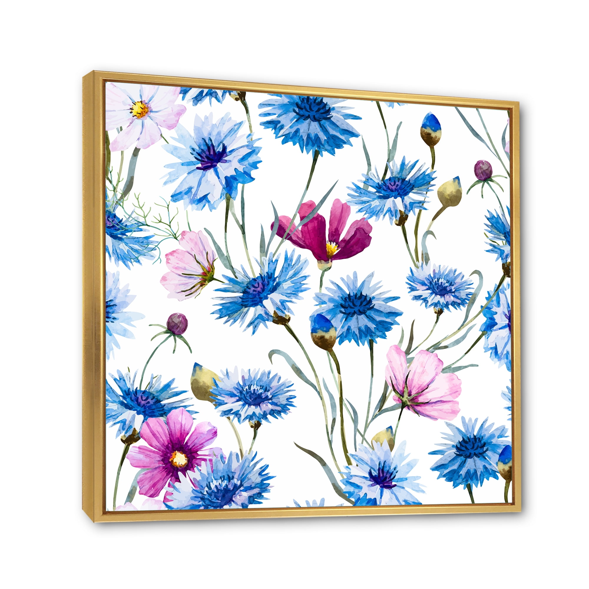 Designart 'Pink and Blue Wild Cornflowers' Traditional Framed Canvas Wall Art Print