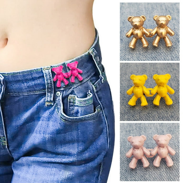 2 Sets - Cute Bear Jean Buttons Pins, Adjustable Waist Buckle Extender And Pant  Waist Tightener For Women Skirt Pant Jeans. No Sew Detachable Waist Body  Fit Tighten Buckles.