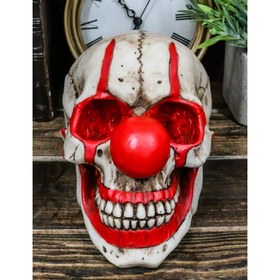 Halloween Creepy Red Nose IT Jester Clown Harlequin Joker Skull Figurine 5"H