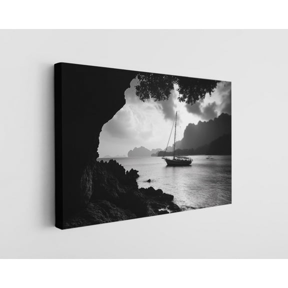 Black and White Sailing Boat Canvas Wall Art - High-Quality Ocean Print - Handcrafted Nautical Decor - Modern Wall Art - Gift for Home or Office