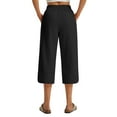 thumbnail image 5 of Tianiyouqing Linen Cropped Pants for Women Stretch Elastic Wide Leg Lightweight Capri Pants High Waist Drawstring Comfy Comfy Gauchos Pants with Pockets Black XXL, 5 of 6