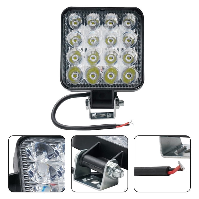 Bgsha 1PCS Car LED Mini Square Headlights Replacement Accessory 48w 16LED Work Light Pod Lighting Truck Off Road Tractor 12v