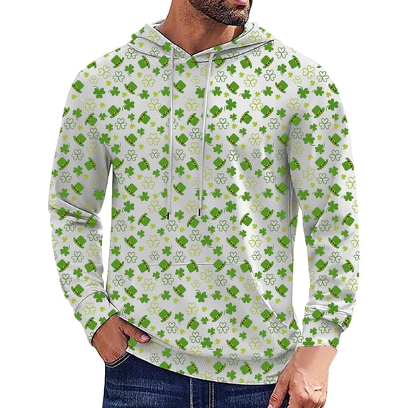 IWRICH Men's Shamrock Printed Hoodies St. Patrick's Hooded Sweatshirts Casual Fall Tees with Pocket 06-Sky Blue XL