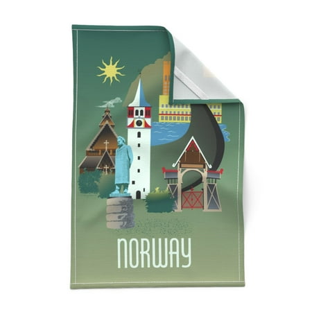 

Printed Tea Towel Linen Cotton Canvas - Vintage Travel Green Retro Sun Kitchen Print Decorative Kitchen Towel by Spoonflower