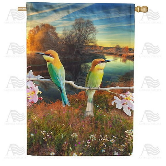 America Forever Spring Bird House Flag 28 x 40 inches Double Sided Summer River, Landscape, Spring Flowers - Seasonal Yard Lawn Outdoor Decorative Sunset House Flag