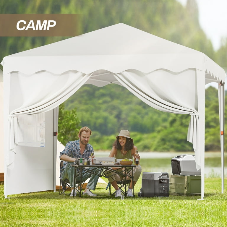 GARTIO 10'x10' Waterproof Canopy Tent with 4 Portable Sidewalls and Zip,  Ideal for Camping - White - Walmart.com