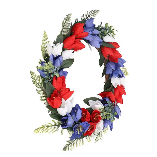 Uadme Corona del Día De La Independencia, Tulipán De 8 Pulgadas, 40 Cm De Diámetro, Uso Colgante, Corona con Tema Patriótico del 4 De Julio para Puerta De Entrada