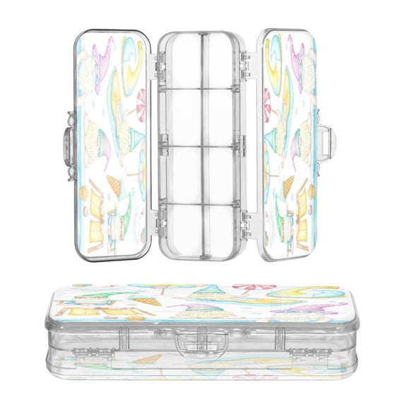 Plastic Pencil Box Large Capacity Pencil Boxes Clear Boxes with Snap-Tight Lid Stylish Office Supplies Storage Organizer Box Cute Beach Gnomes