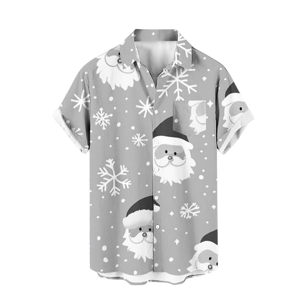 Mens Manga Corta Botón Abajo Camisas, Navidad Impreso Turndown Cuello Blusa, Top de Moda Casual