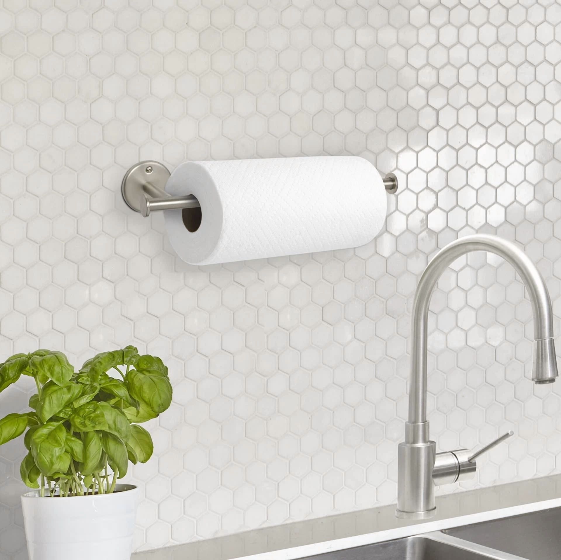 CRESTIN- Metal Wall Mounted Paper Towel Holder 14 Inch Nickel Kitchen
