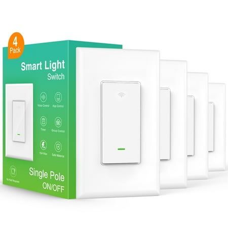

SW5-4W: Gosund WiFi Smart Light Switch On-Off In-Wall Single Pole - works by voice through Alexa or Google Assistant by remote with phone app or manually White Smart Switch 15A 4 Pack