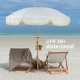 thumbnail image 6 of 6.5ft Blue White Stripe Patio & Beach Umbrella – Fringed, Hanging Hook, Tilting Aluminum Pole, UV 50+, Fiberglass Ribs, 6 of 6