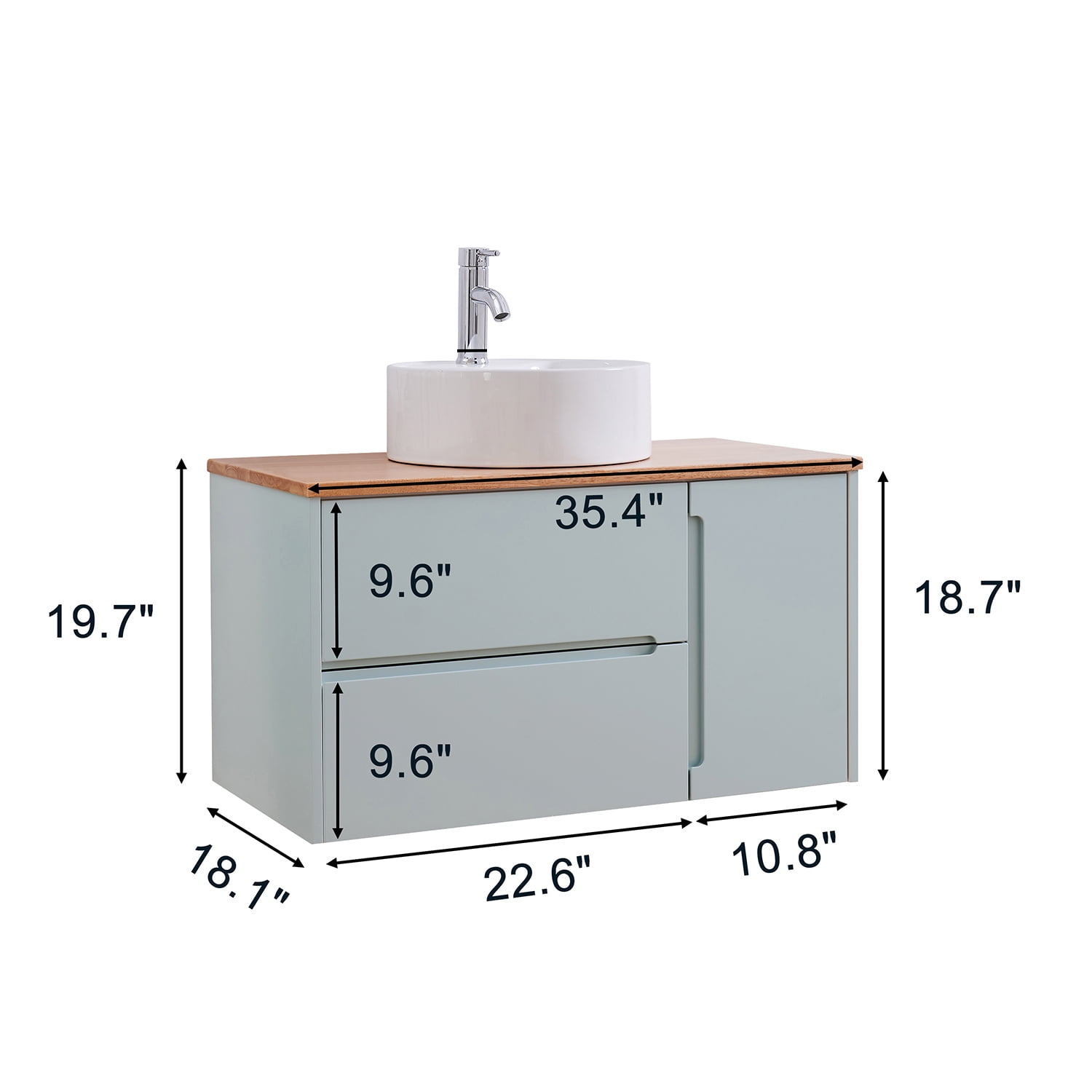 Demi Bonn 35" Single Door Wall Mounted Bathroom Vanities Cabinet with 2 Drawers, Faucets and Drains Not Included, Blue