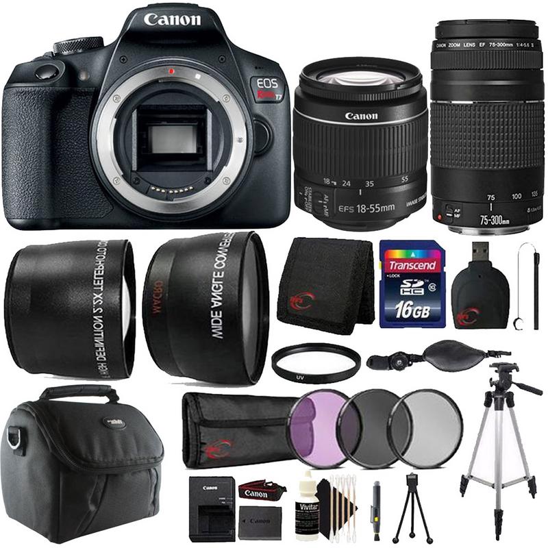 Canon EOS Rebel T7 24.1MP DSLR Camera with 1855mm and 75300mm Lens