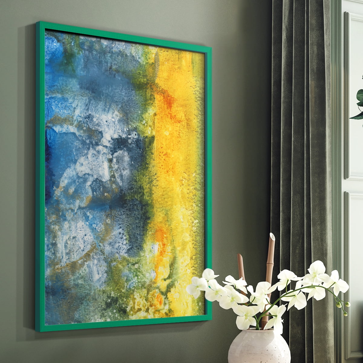 Aquatic Energy II Framed Print in Green Solid Wood Framed Print No Nail Hanging