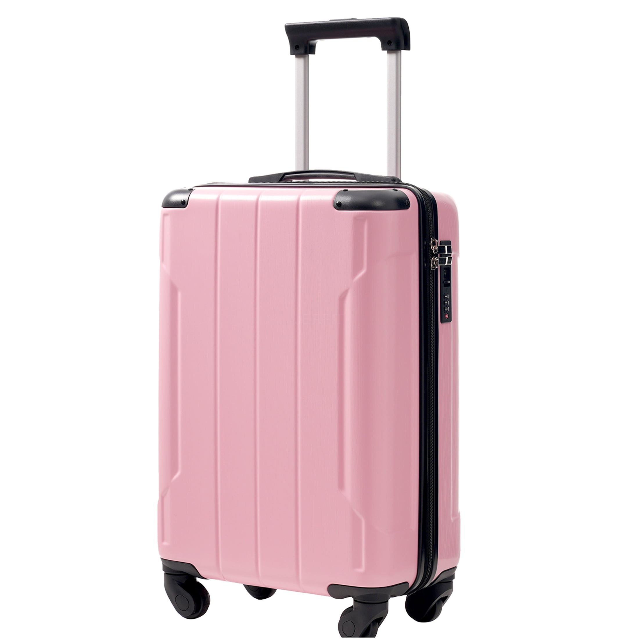 JERFIT 20-Inch Carry On Luggage with TSA Lock, Lightweight Hardshell Spinner Suitcase, 2 Packing Cubes, Pink ABS Cabin Bag for Women & Men
