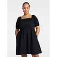 thumbnail image 2 of Time and Tru Women's and Women's Plus Tie Back Mini Dress with Puff Sleeves, Sizes XS-4X, 2 of 6