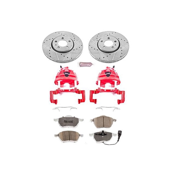 PowerStop Front Z26 Street Warrior Brake Pad and Rotor Kit with Red Powder Coated Calipers Fits: VOLKSWAGEN Select Models KC898-26