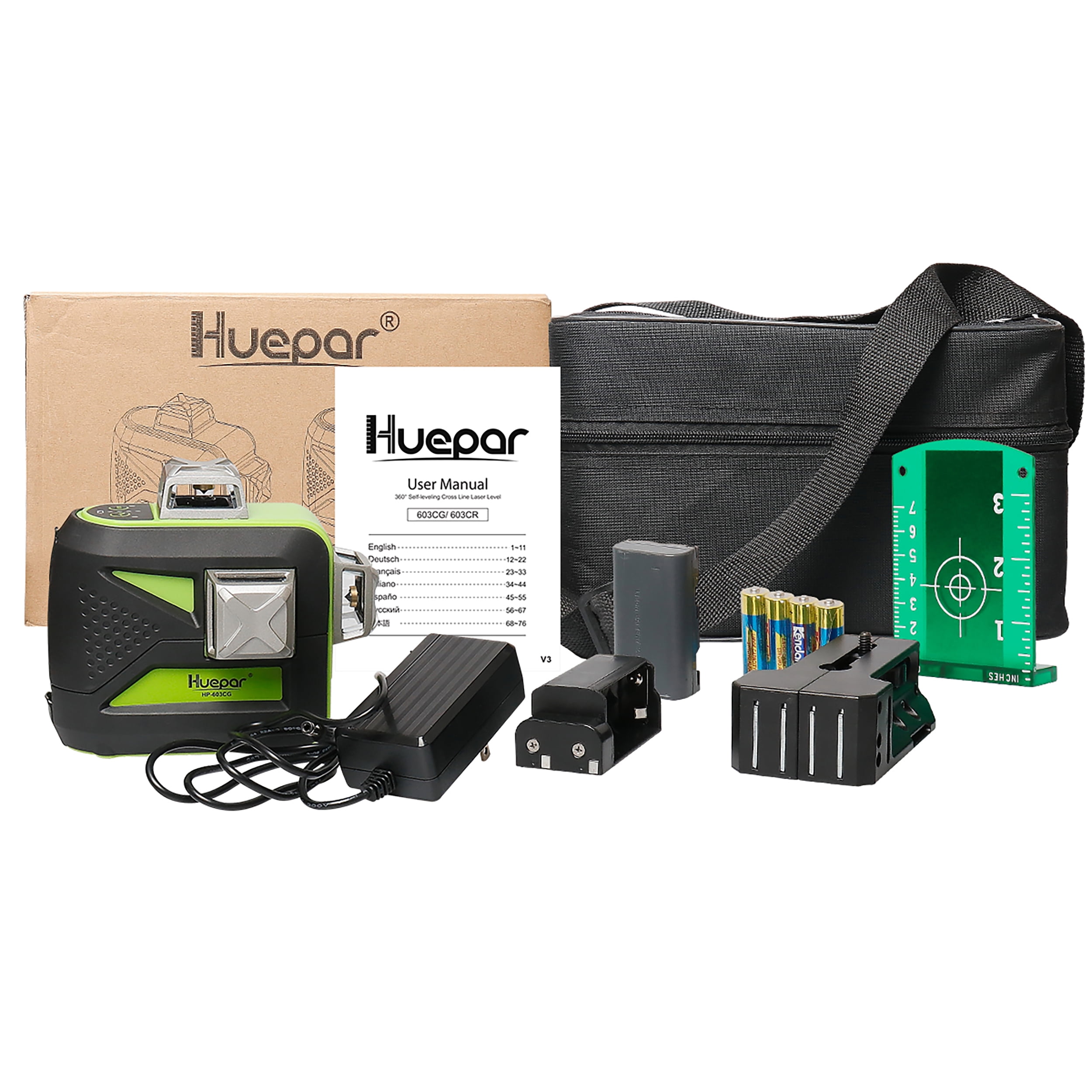 Huepar 903CG - Niveau laser croix 3X360 degrés vert Niveau laser  automatique 147 FT 45M grande puissance