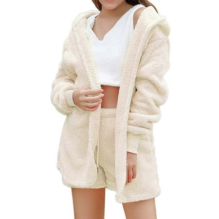

Zlekejiko Womens Pajamas Three Piece Vest Shorts Jacket Plush Pajamas Three Piece Set