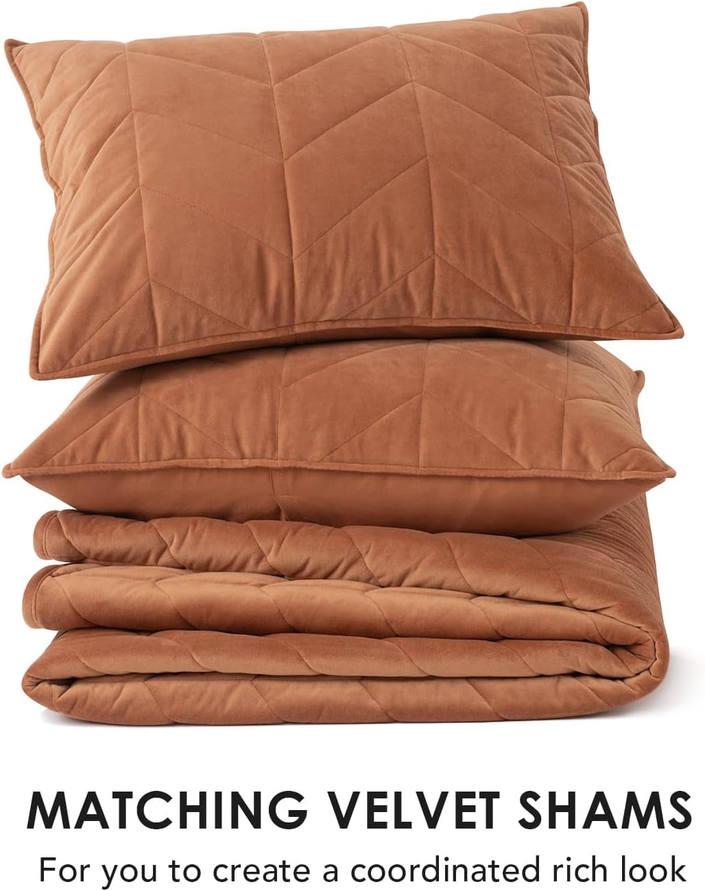 EVERGRACE 3 Pieces Luxurious Velvet King Quilts, Ultra Soft Lightweight Velvet Comforter Set, Matelasse Oversized Bedspread Coverlet for All Season with 2 Shams, Burnt Orange, 108''x96''
