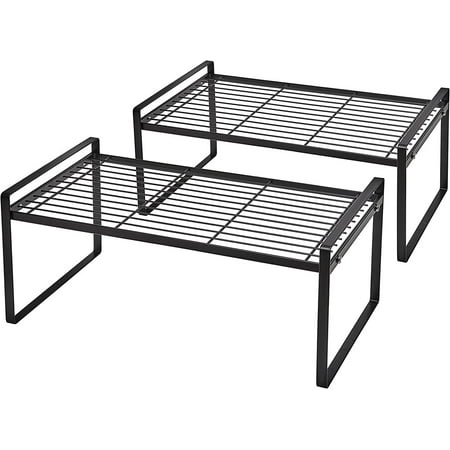 

SUNFICON 2 Pack Cabinet Shelf Organizer Storage Rack Space Saving for Kitchen Counter Pantry Bathroom Cupboard Under Sink Office Table Desk Steel Stackable Rust Resistant 20”Black w Connected Hooks