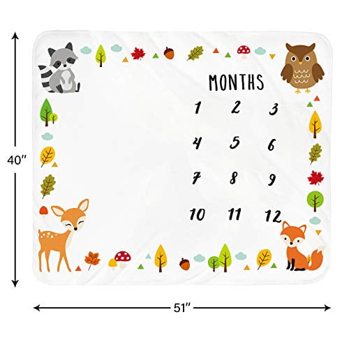 Baby Milestone Blanket by Stand Tall Accessories Monthly Milestone Blanket for Newborn Boy or Girl Premium Fleece 51''x40'' Be Brave Baby Shower Woodland Blanket for Baby Pictures, 