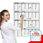 Business Basics Extra Large Dry Erase Vertical 4 Month 24" x 36" in Wall Calendar Laminated Dry or Wet Erase Print Squares to Plan Your Whole Day Perfect for School Office Cubicle Home College Dorms