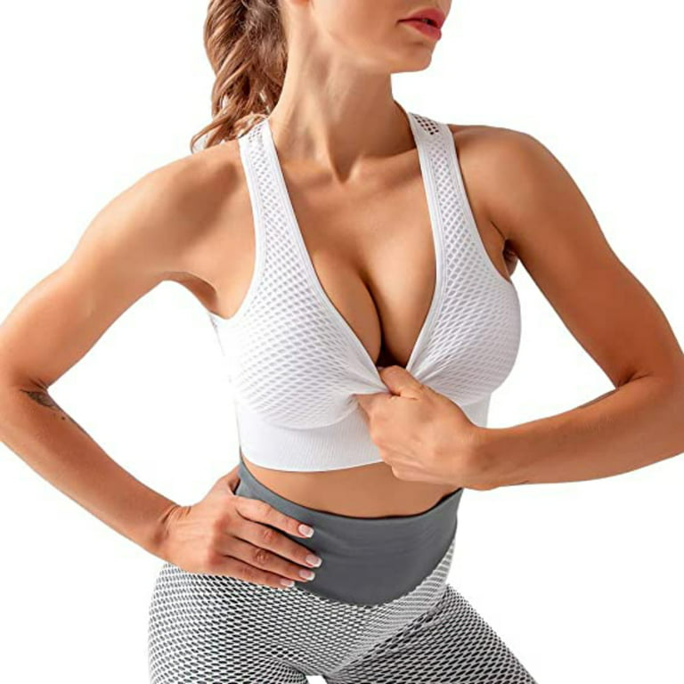 URMAGIC Push-up Mesh Sports Bras for Women-Front/Back Cutout Sexy Workout Yoga  Crop Top 