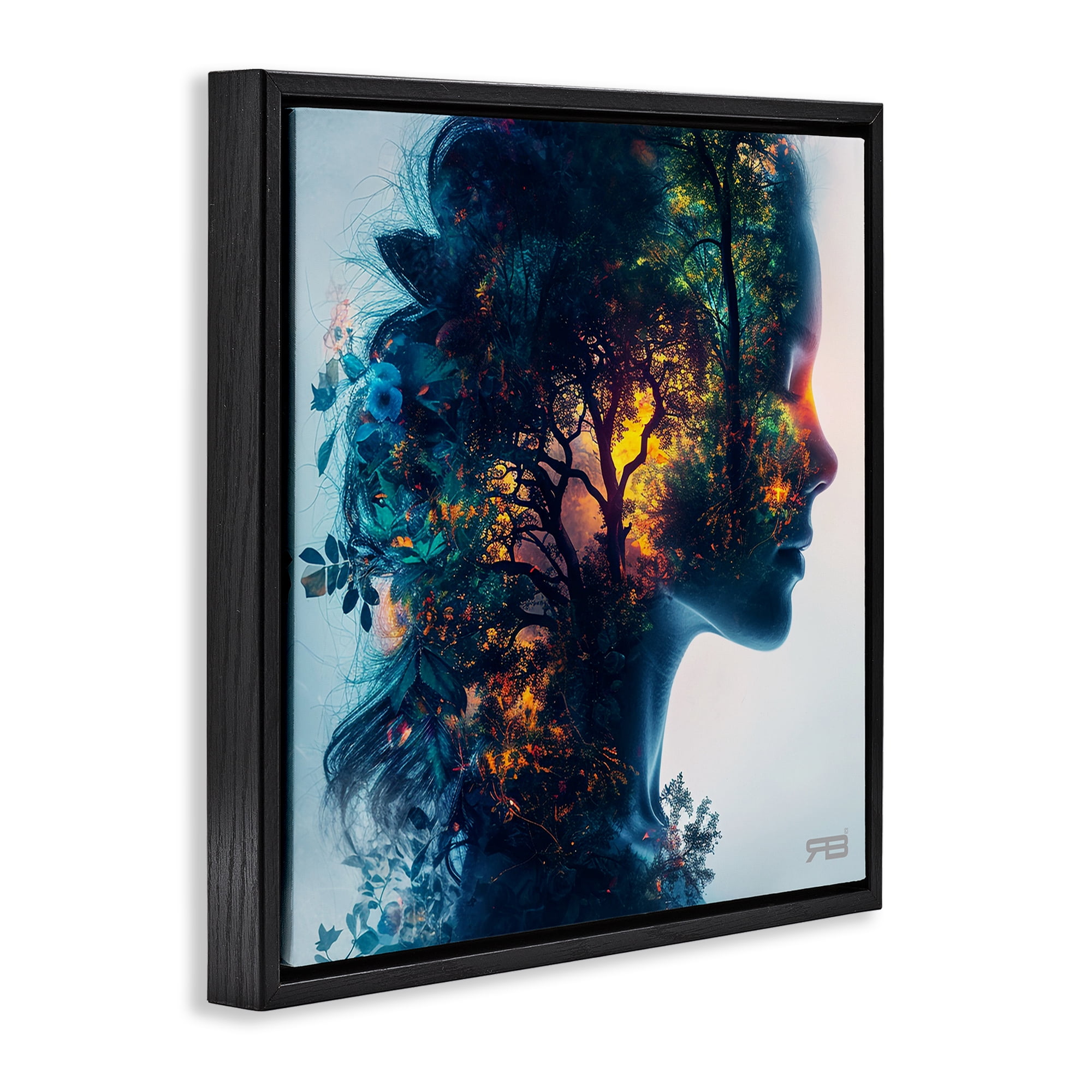 Stupell Industries Glowing Tree Girl Portrait People Painting Black Floater Framed Canvas Art Print Wall Art, 18 x 18