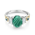 thumbnail image 2 of Gem Stone King 925 Silver and 10K Yellow Gold 3-Stone Ring Oval Green Malachite and Moissanite (3.01 Cttw, Size 7), 2 of 3
