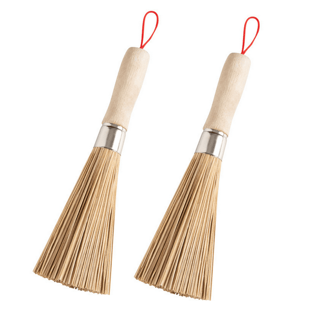 2 cepillos tradicionales de bambú natural para wok, cepillo de limpieza de cocina, cepillo de bambú para sartenes de cocina, cepillo de bambú natural para sartenes, cepillo para ollas,
