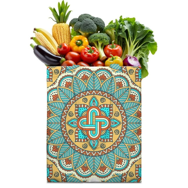 Artistic Spiritual Mandala Reusable Tote Bag - Durable Machine Washable Grocery Bag with Large Capacity