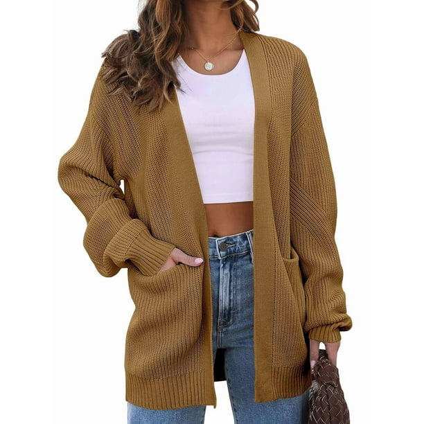 Cárdigan Extragrande de Punto Suave para Mujer con Bolsillos Camello XL
