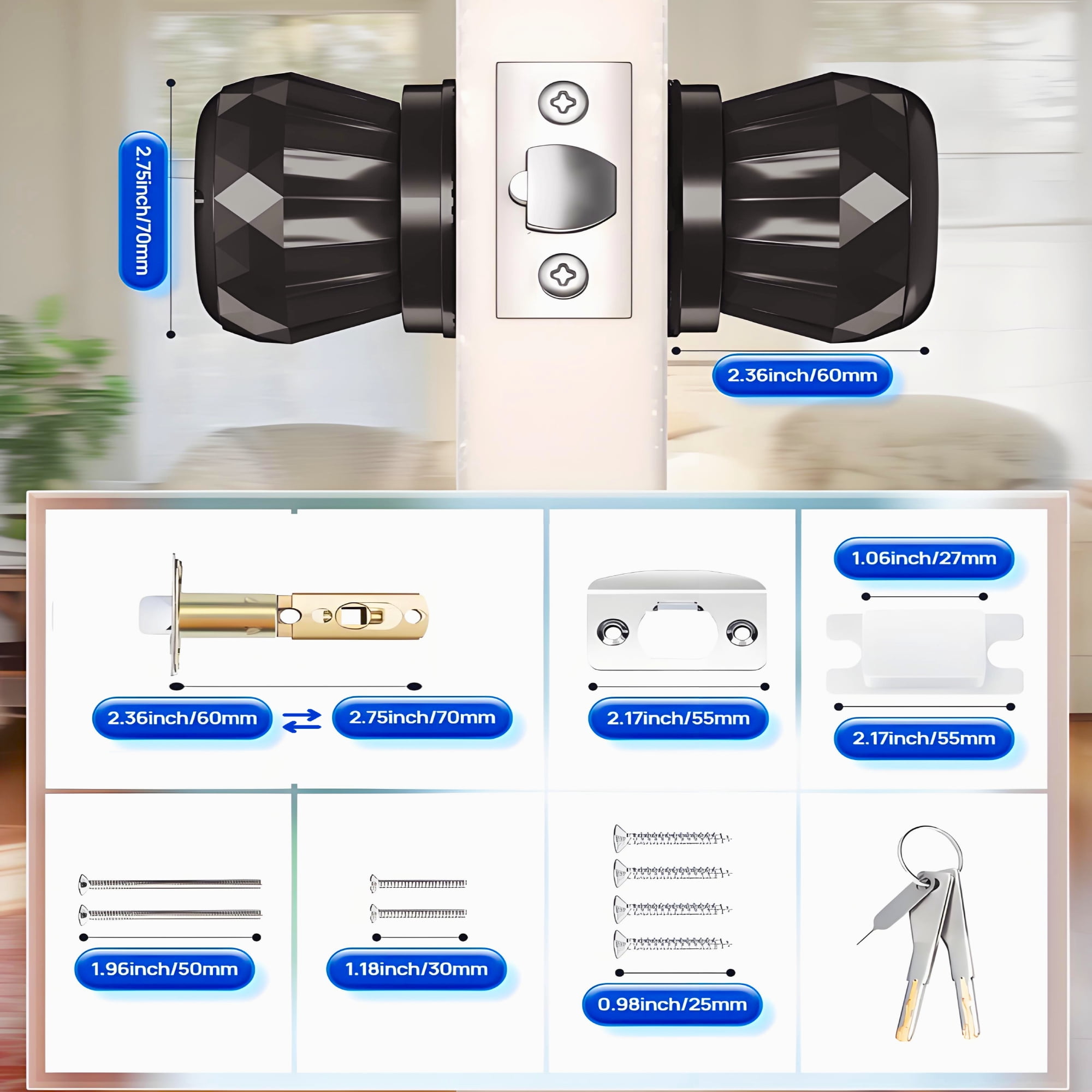 Door Knob,Blacksmith Smart Door Knob With 4 Ways Quick Unlock,Fingerprint Door Lock,Smart Door Lock for Home, Apartment, Office,Bronze