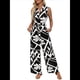 thumbnail image 1 of Mono Informal de Verano para Mujer, Estampado A , Sin Mangas, Cuello en V, Cintura Alta, Holgado, Mono. Negro M, 1 of 10