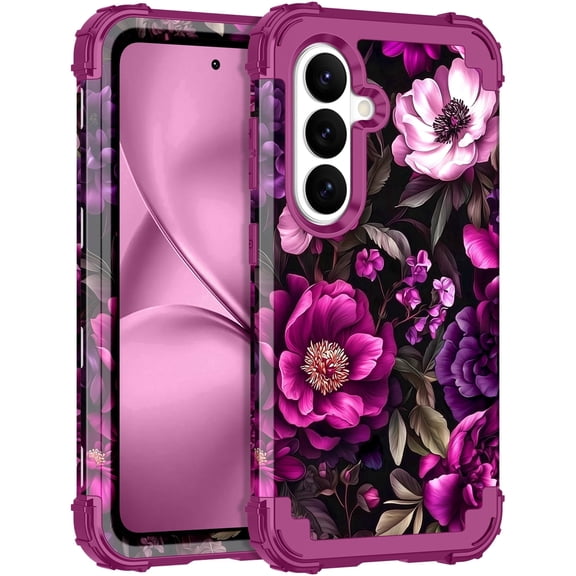 CASEFIV for Samsung Galaxy S26 Case,Glow in The Dark,Shockproof Protection Hard PC Soft Flexible TPU Bumper Drop Protective Protective Phone Cover Case,Purple Pink Flower
