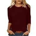 thumbnail image 2 of ClodeEU Womens Casual Lightweight 3/4 Sleeve Crewneck T Shirts Tops,Loose Fit Tunic Pullover Wine,Womens Plus XXL, 2 of 5