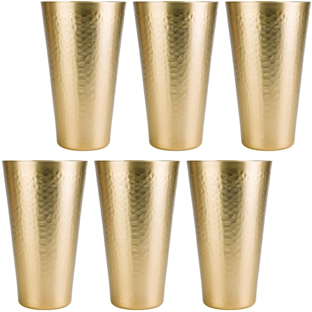 Arora - Juego de 6 vasos de metal de aluminio para bebidas, vasos dorados anodizados de metal, para regalo del día del padre, 30 onzas