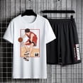 thumbnail image 3 of Slam Dunk-chándal de algodón para hombre, Camiseta con estampado de Anime, pantalones cortos, traje de verano, conjunto de entrenamiento holgado, ropa deportiva de baloncesto, camiseta de gran tamaño, 3 of 4