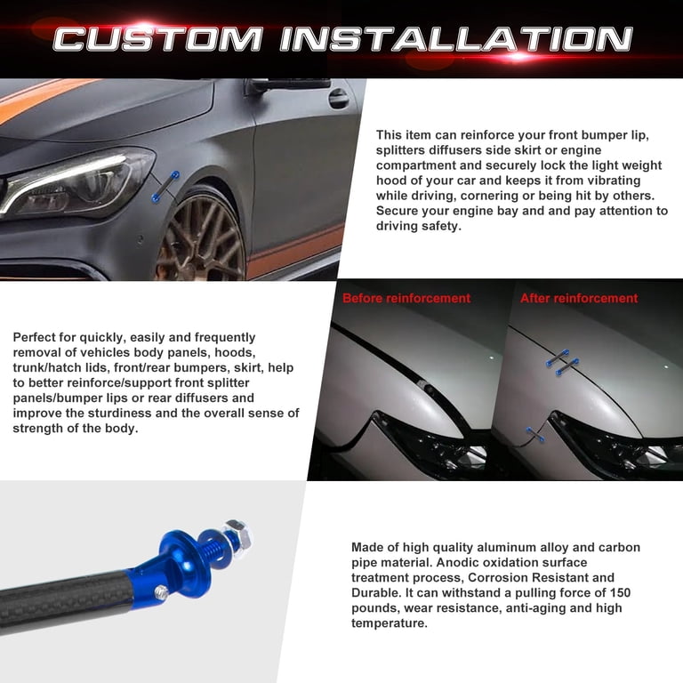 Black Carbon Look Bumper Lip Diffuser Support Rods – Front Strut Bars For SUV/Truck