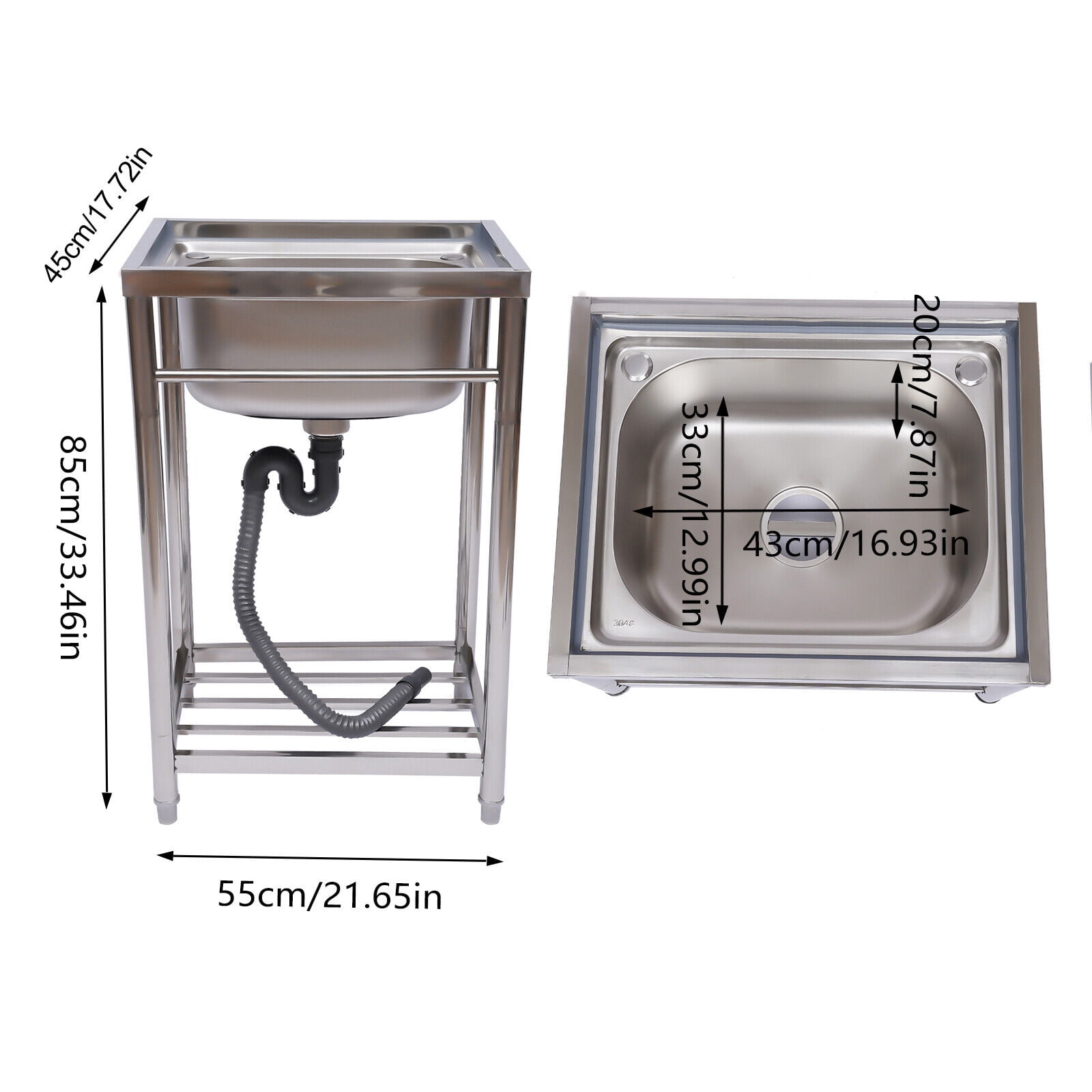 1 Compartment Commercial Utility Sink Stainless Steel Single Basin Kitchen Sink