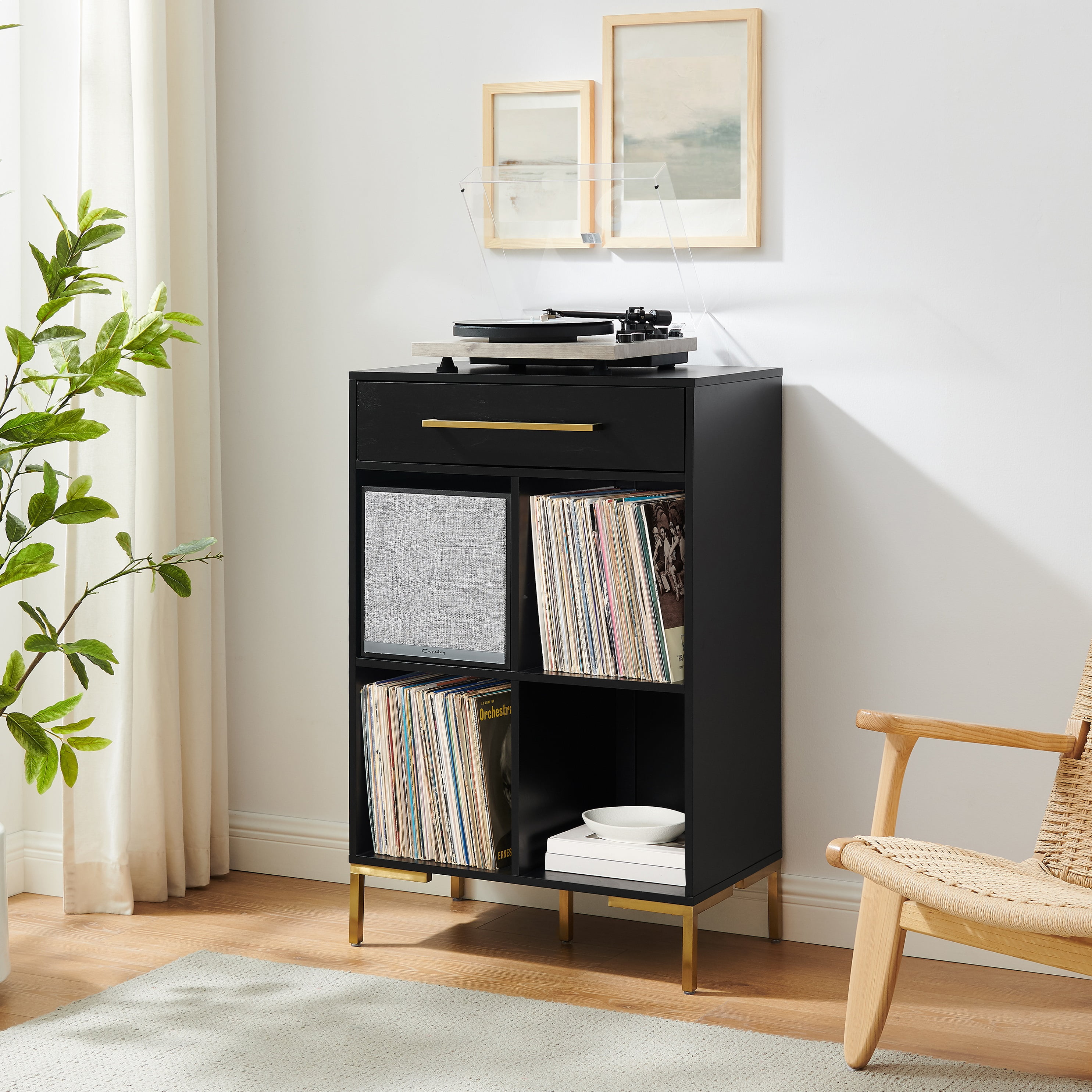 Juno Record Storage Cube Bookcase With Speaker Black Bookcase