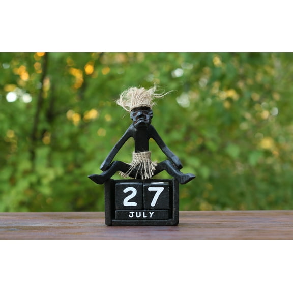 Handmade Wooden Primitive Tribal Statue Calendar Removable Blocks Sculpture Tiki Bar Handcrafted Unique Gift Decor Figurine Hand Carved Primitive