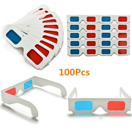 50Pcs Universal Anaglyph Cardboard Paper Red Blue Cyan 3D Glasses for Movie