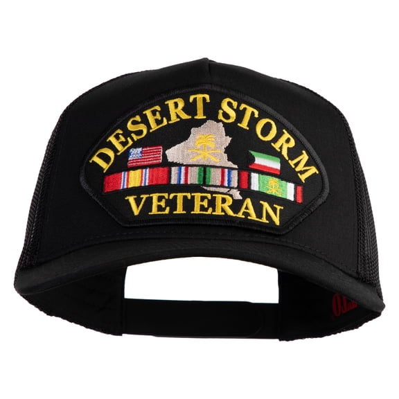 Desert Storm Veteran Patched Solid Cotton Twill 5 panel Mesh Back Cap - Black OSFM