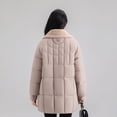 thumbnail image 4 of Women's Mid-Length Sherpa Lined Coat, Notch Lapel Long Jacket, Loose Fit Plus Size Winter Parka, Thickened Cotton Padded Overcoat, Comfortable Warm Outerwear Khaki S, 4 of 6