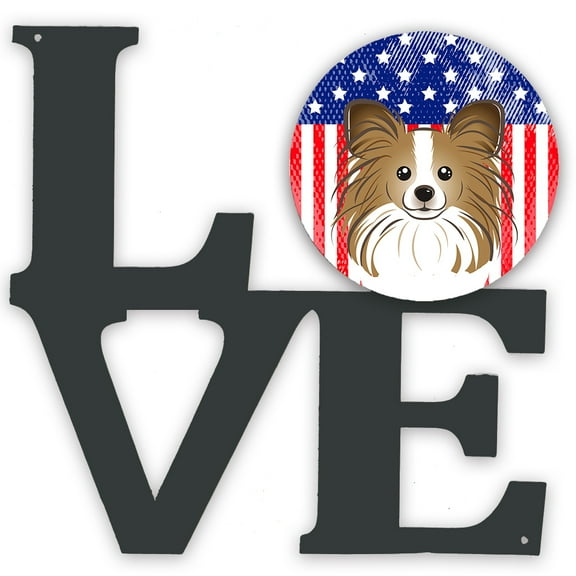 Carolines Treasures BB2178WALV American Flag and Papillon Metal Wall Artwork LOVE 12X12 multicolor