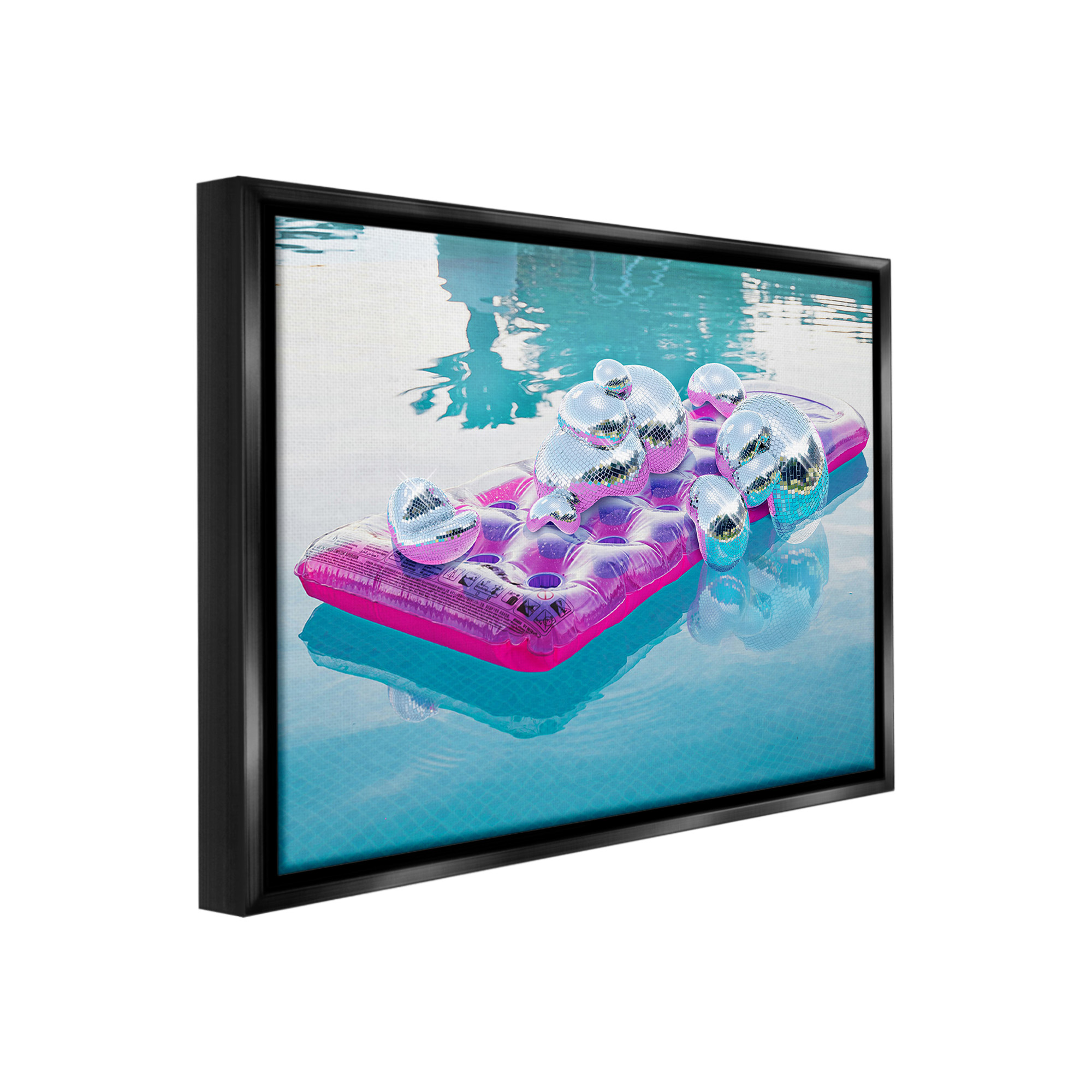 Stupell Industries Summer Pool Disco Balls Abstract Painting Black Floater Framed Canvas Art Print Wall Art, 21 x 17